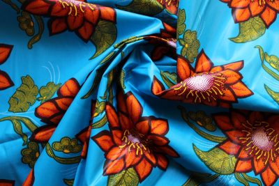 Tela africana wax, azul, flores