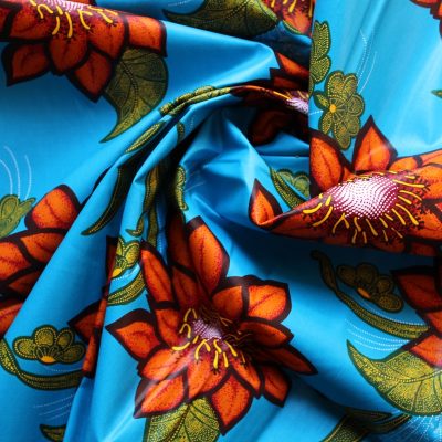 Tela africana wax, azul, flores